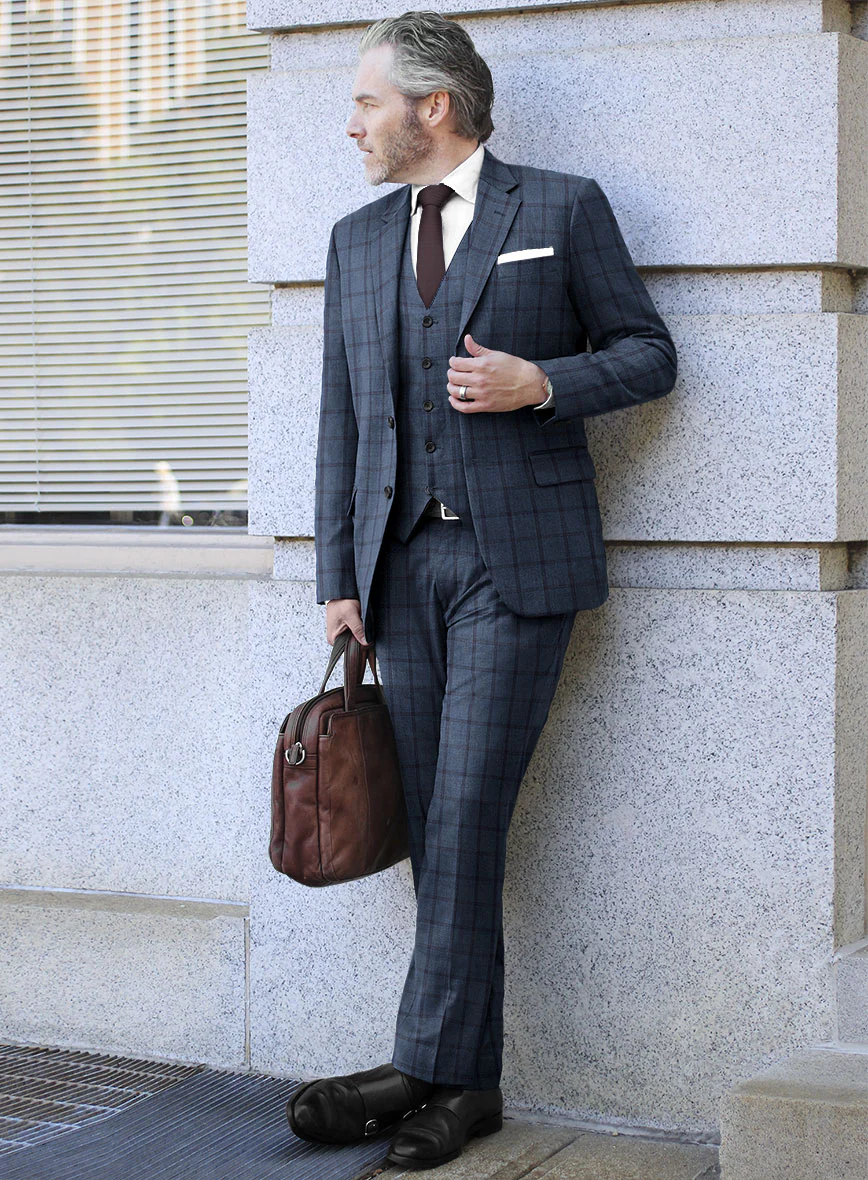 Scabal Tornado Windowpane Pacific Blue Wool Suit - Image 2