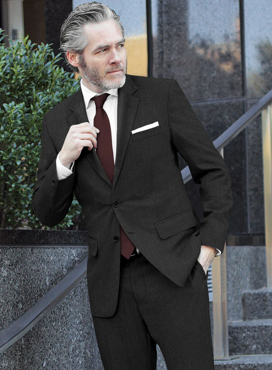 Scabal Ugeni Herringbone Charcoal Wool Jacket - Image 2