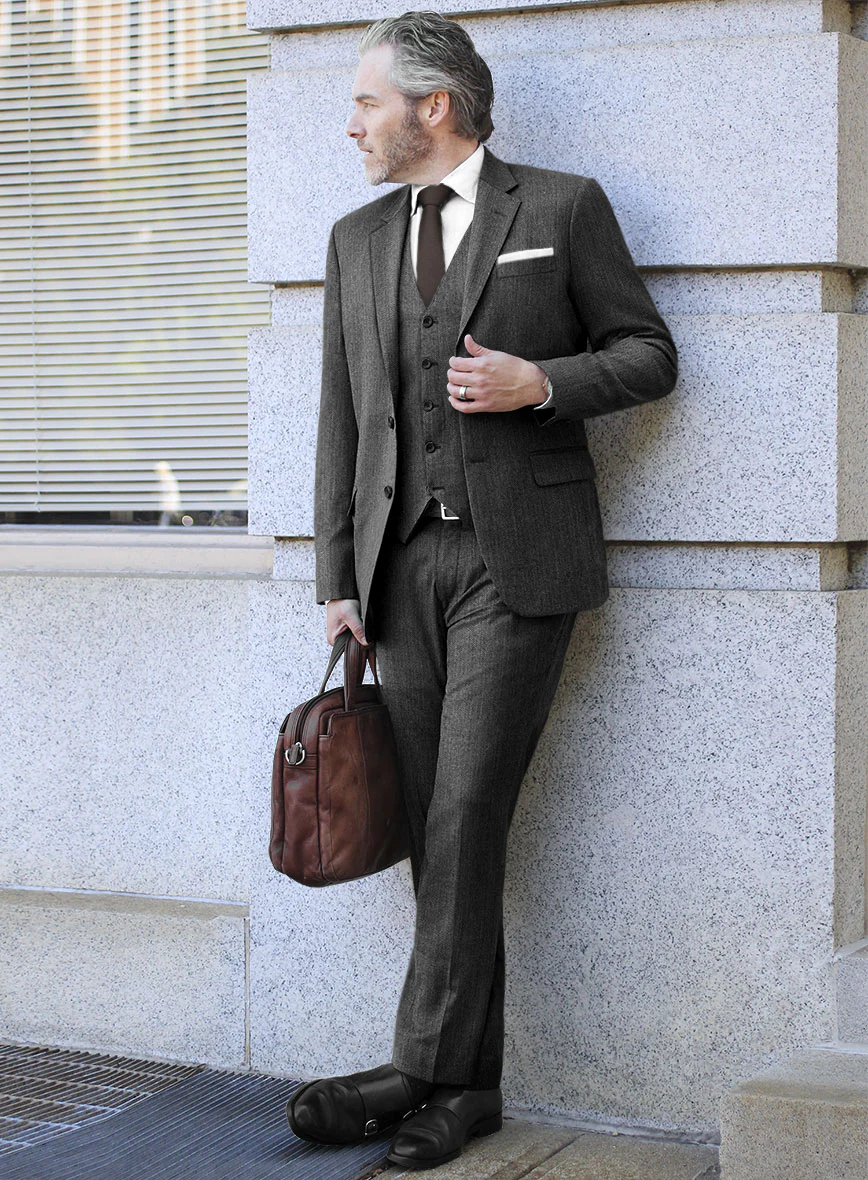 Scabal Uran Herringbone Gray Wool Suit - Image 2