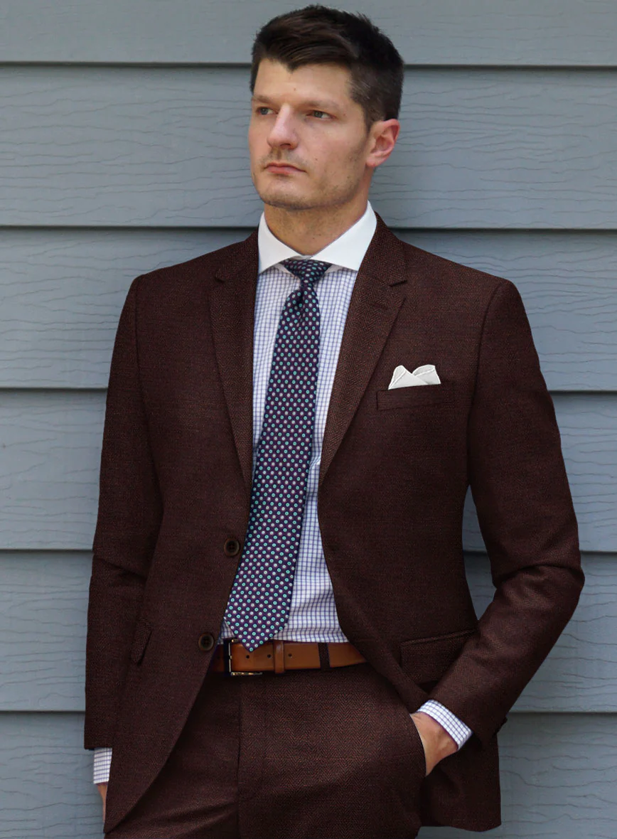 Scabal Wine Herringbone Wool Jacket - Image 2