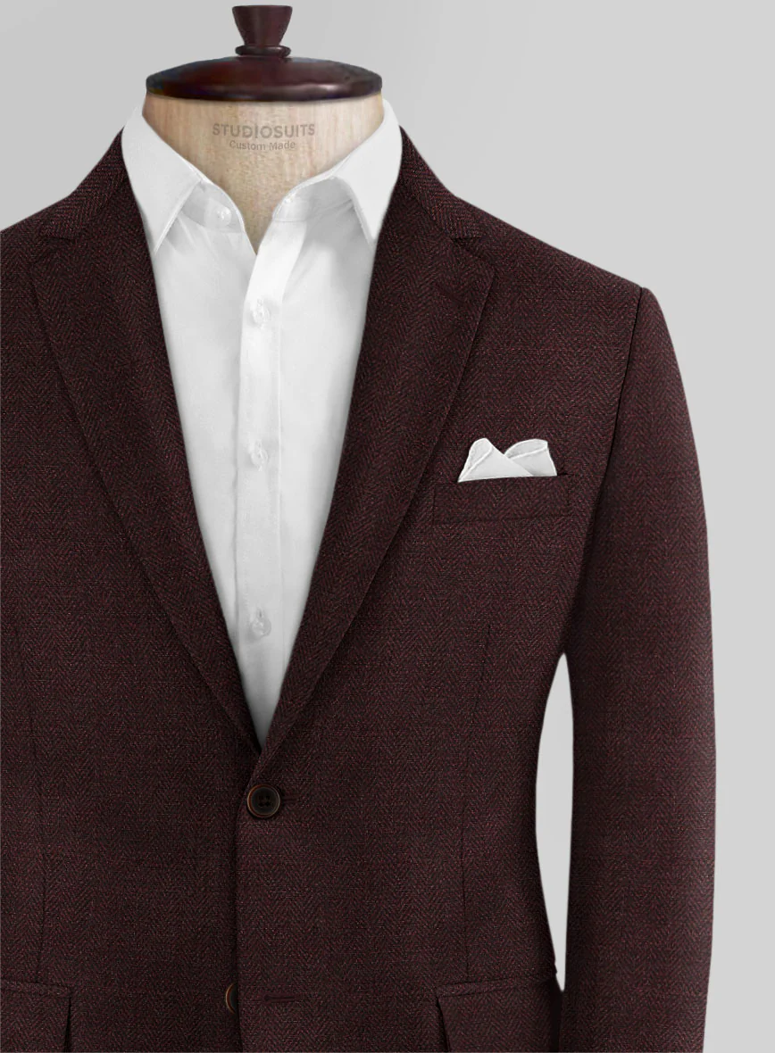 Scabal Wine Herringbone Wool Jacket - Image 3