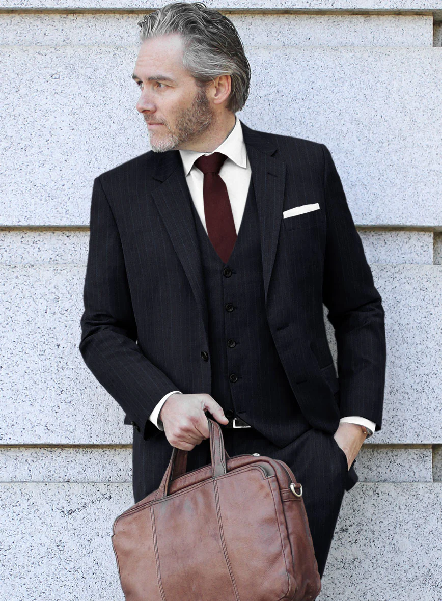Scabal Zoillo Stripe Blue Wool Suit - Image 4