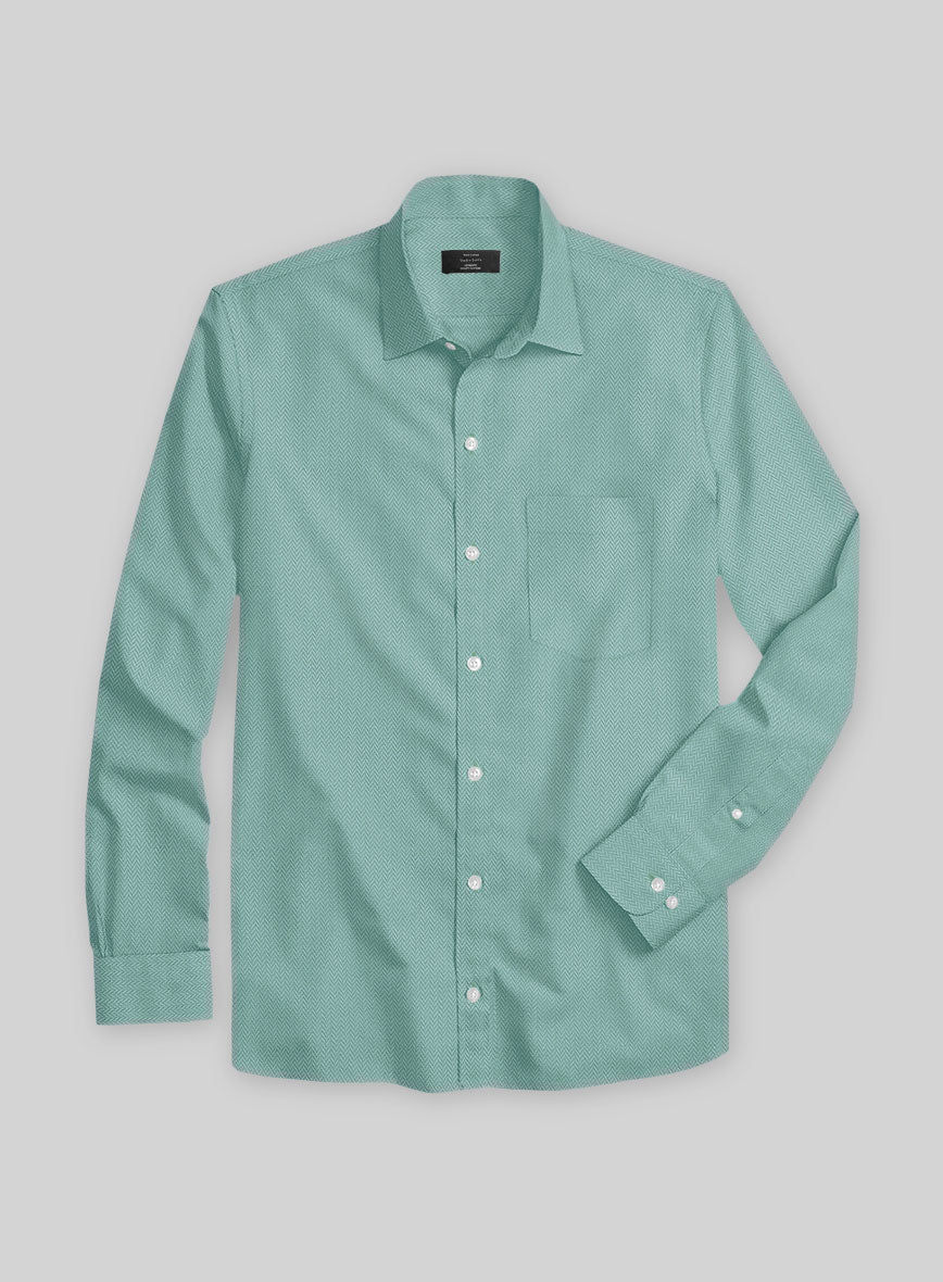 Sea Green Herringbone Cotton Shirt - Image 3