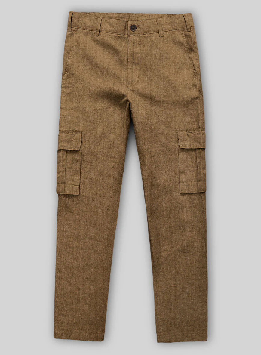 Sepia Brown Linen Cargo Pants - Image 2