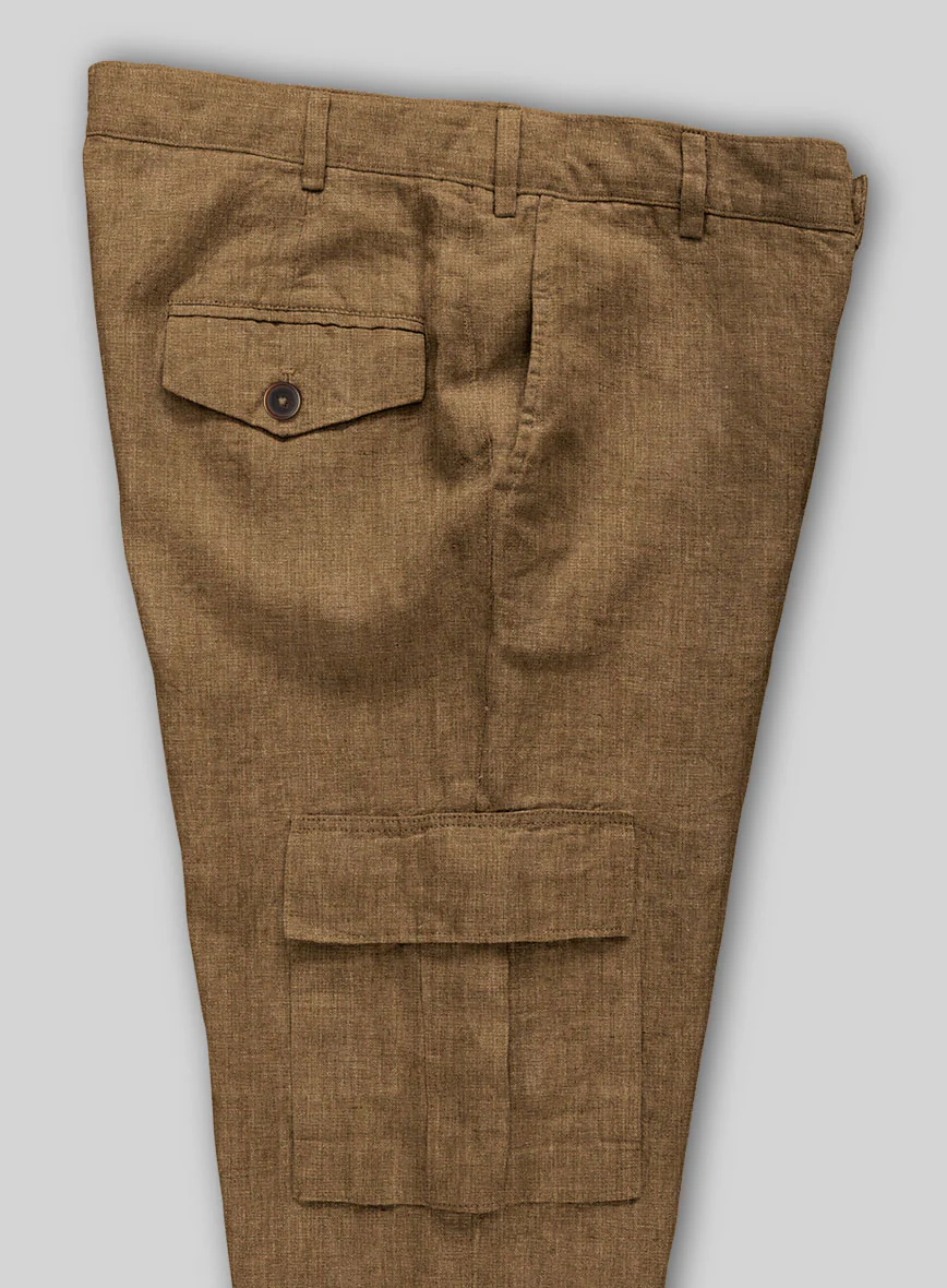 Sepia Brown Linen Cargo Pants - Image 3