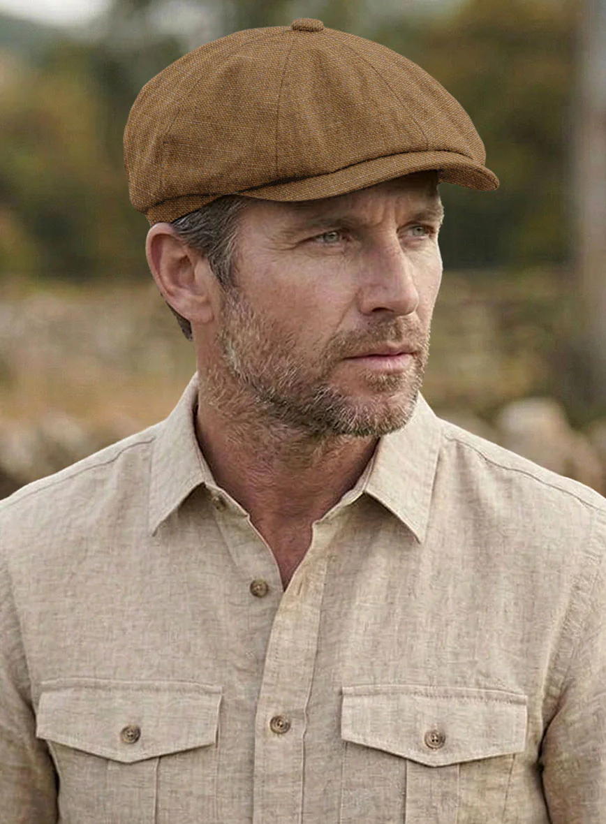 Sepia Brown Linen Newsboy Cap - Image 2