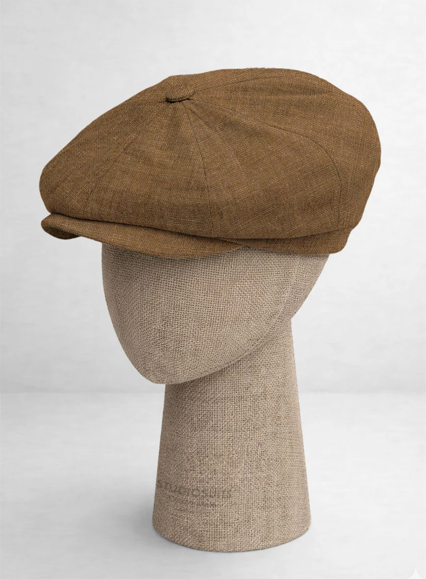 Sepia Brown Linen Newsboy Cap - Image 3
