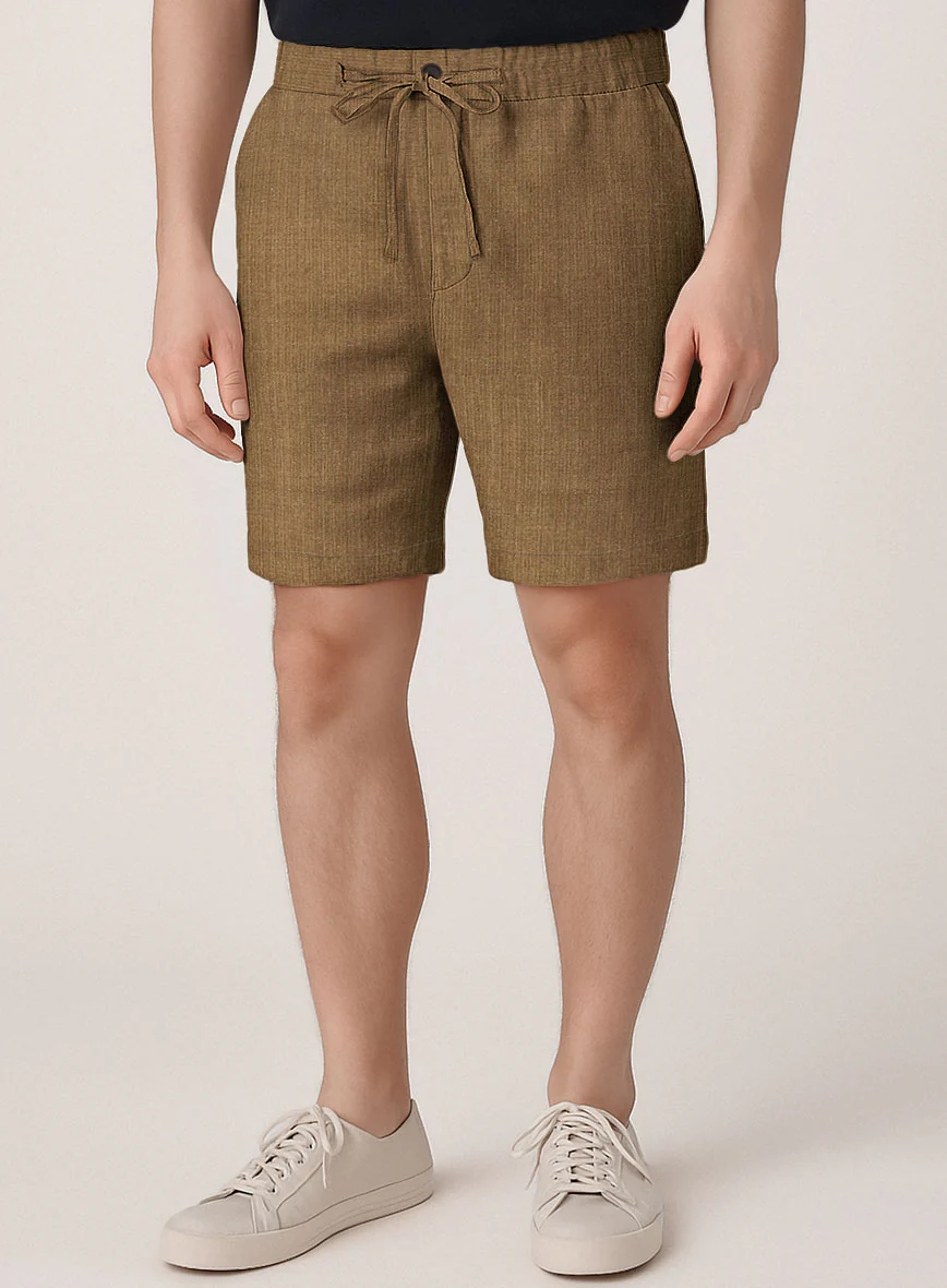 Sepia Brown Linen Shorts - Image 5