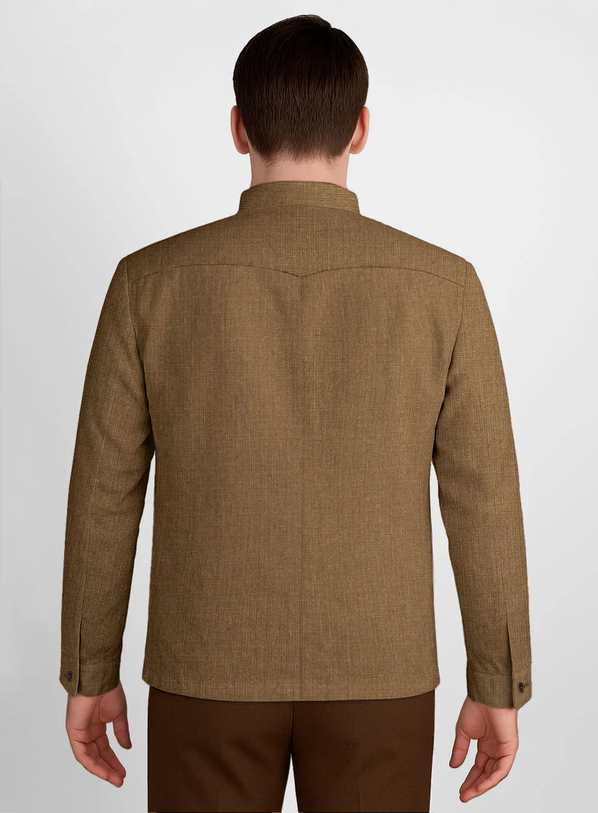 Sepia Brown Linen Zipper Jacket - Image 3