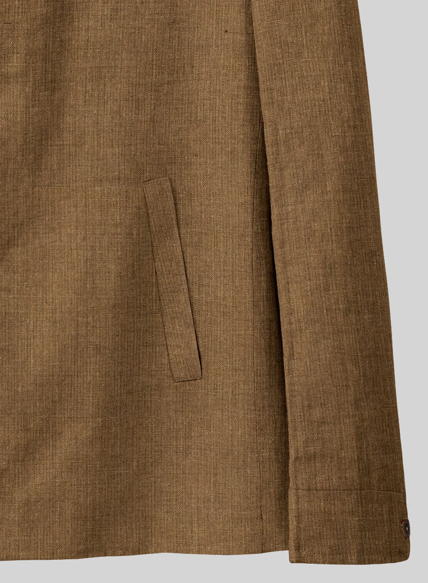 Sepia Brown Linen Zipper Jacket - Image 4