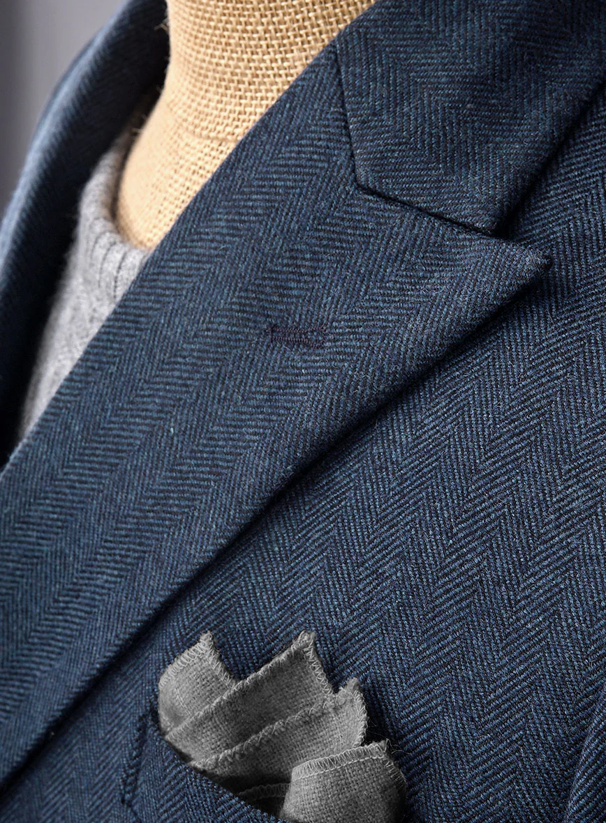 Showman Blue Herringbone Tweed Double Breasted Jacket II - Image 2