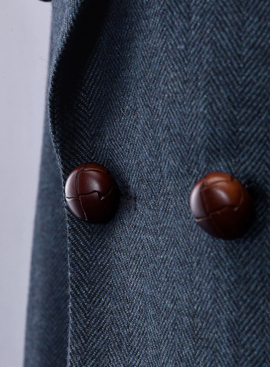 Showman Blue Herringbone Tweed Double Breasted Jacket II - Image 3