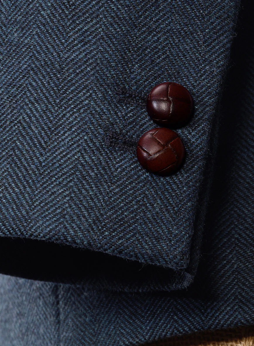 Showman Blue Herringbone Tweed Double Breasted Jacket II - Image 4