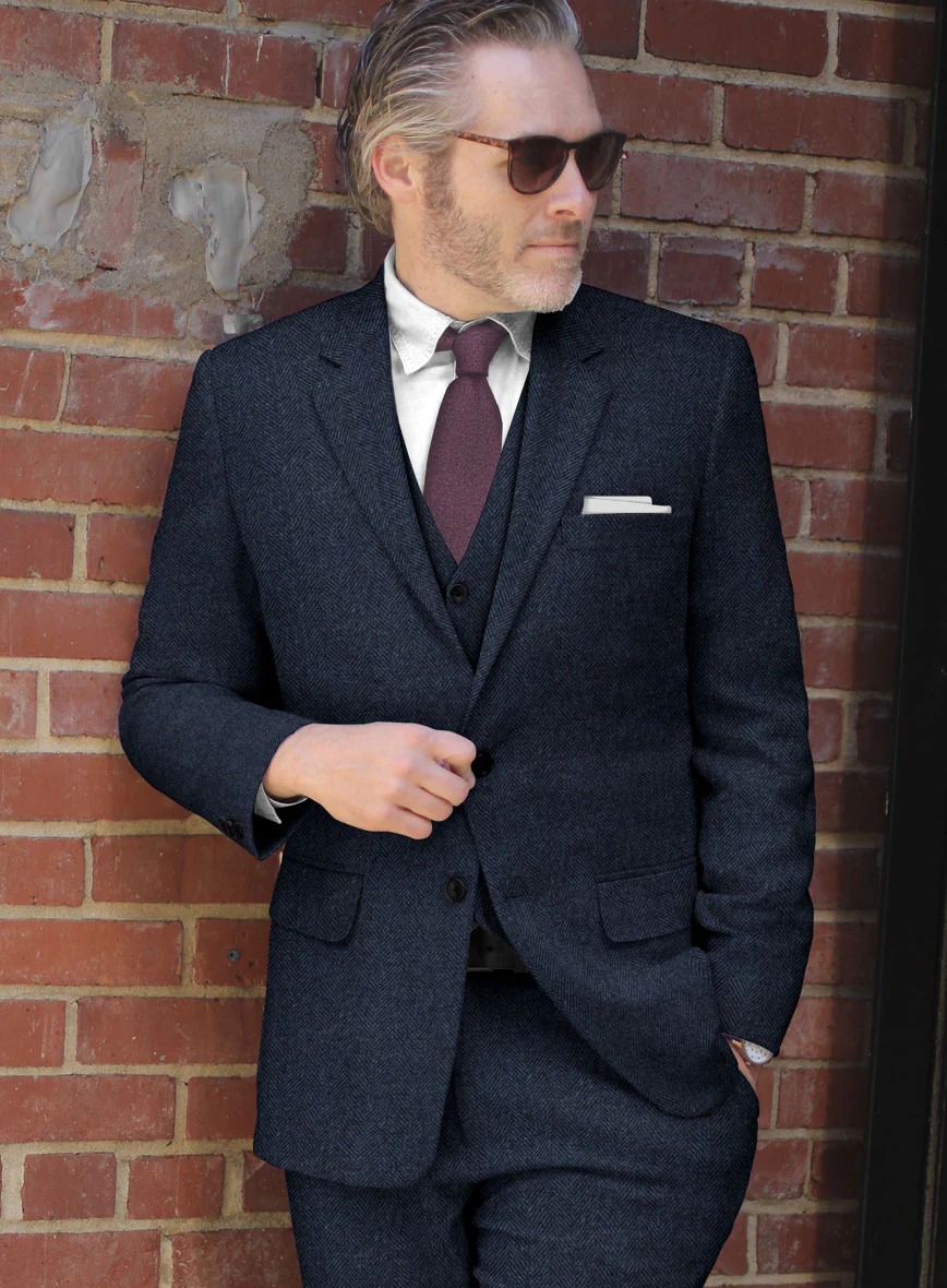 Showman Blue Herringbone Tweed Suit - Image 4