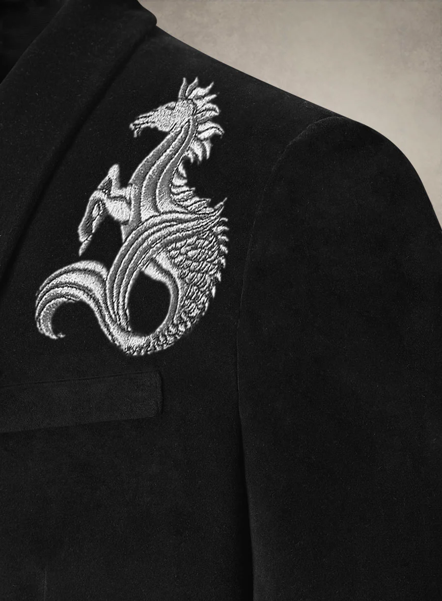 Silver Seahorse Embroidery Velvet Blazer - Image 2