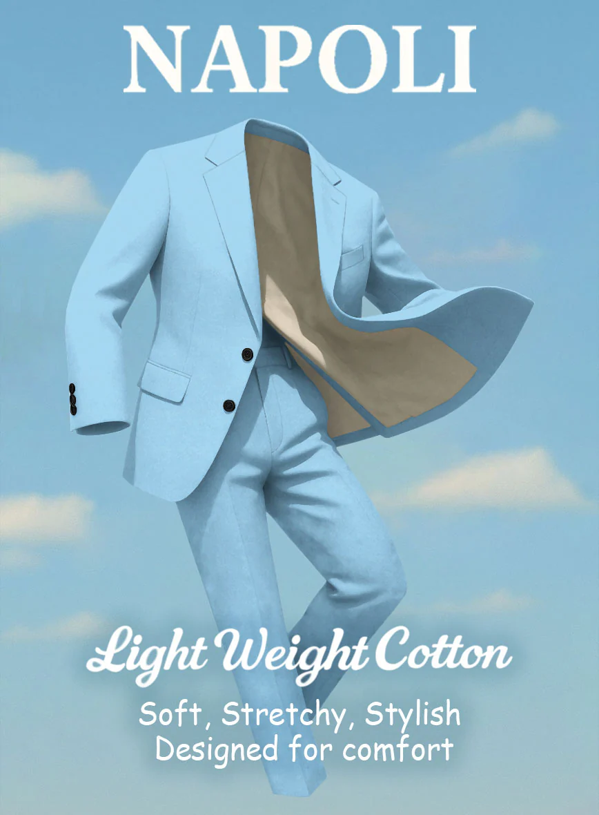 Sky Blue Napoli Stretch Light Weight Cotton Suit - Image 7