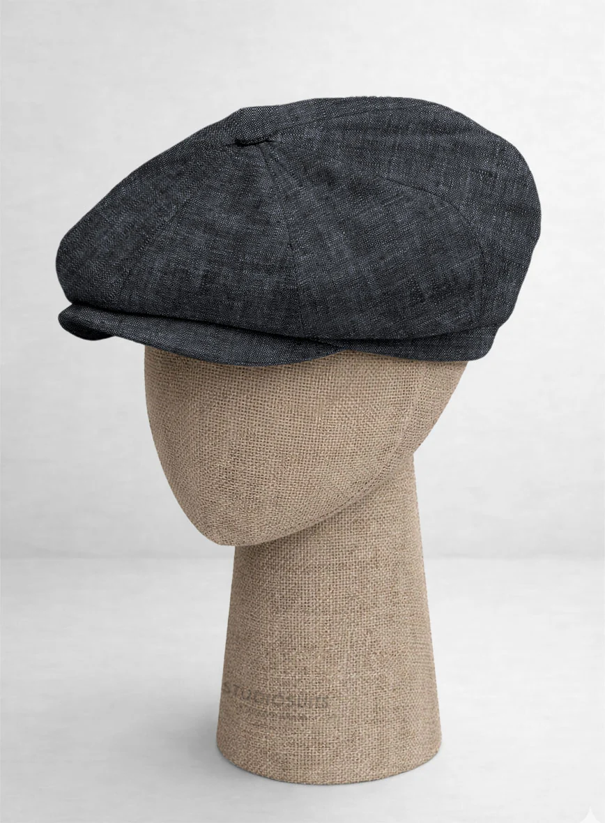 Slate Gray Linen Newsboy Cap - Image 3