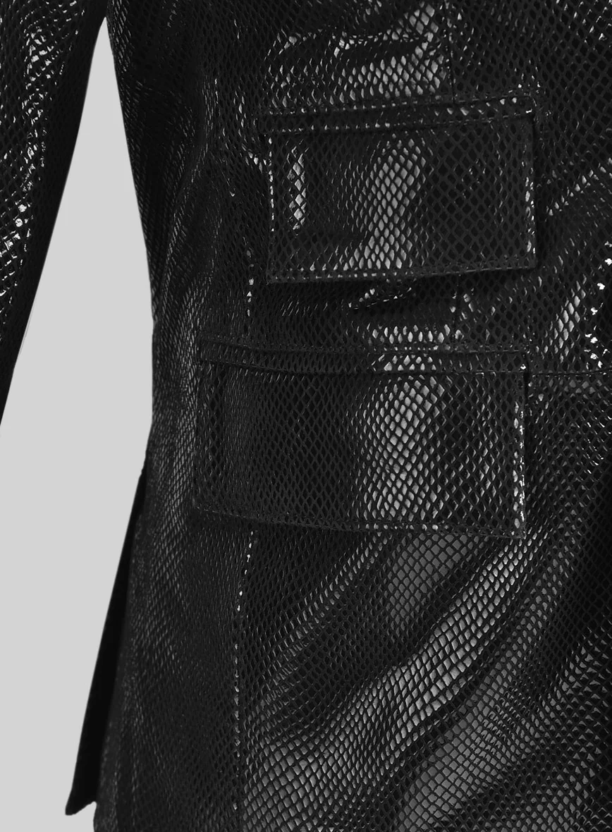 Snake Emboss Black Leather Blazer - Image 5