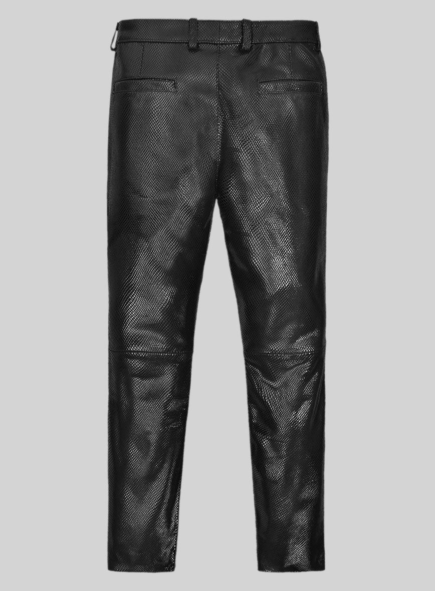 Snake Embossed Black Double Breasted Leather Suit - Image 11