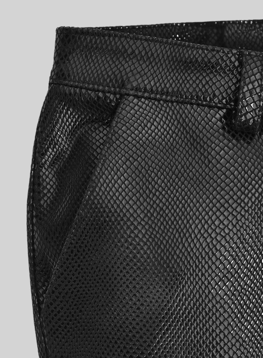 Snake Embossed Black Double Breasted Leather Suit - Image 12
