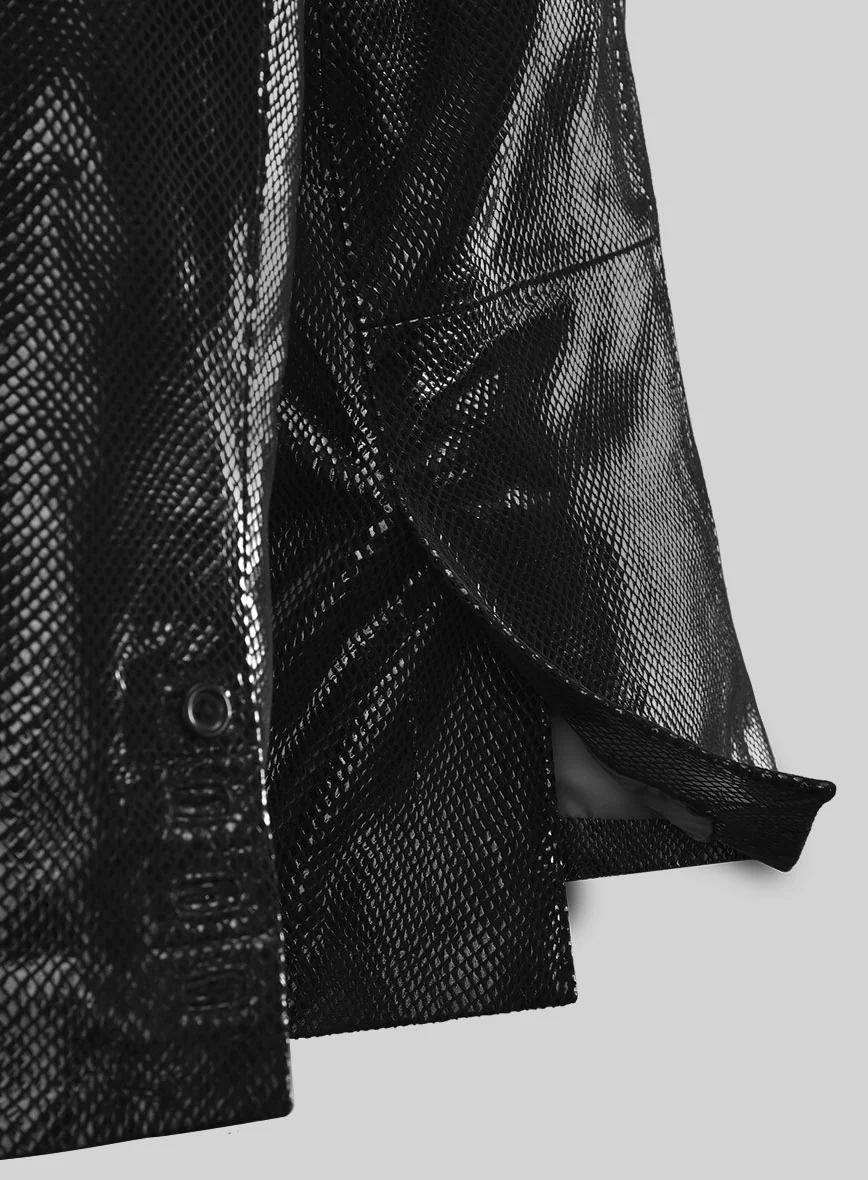 Snake Embossed Black Double Breasted Leather Suit - Image 9