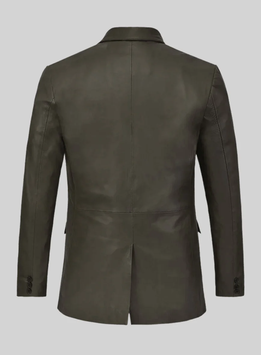 Soft Absolute Dark Green Leather Blazer - Image 2