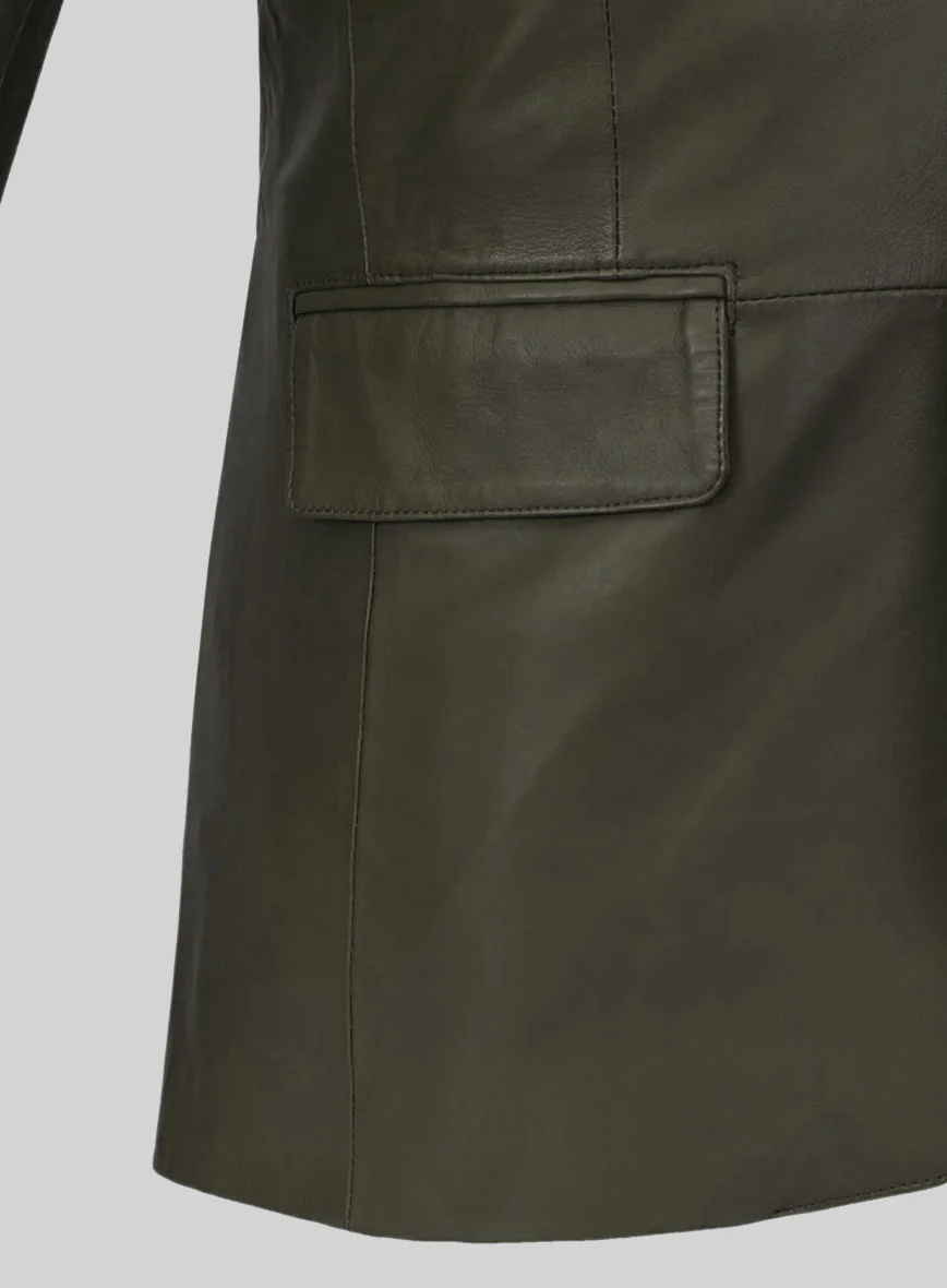 Soft Absolute Dark Green Leather Blazer - Image 3
