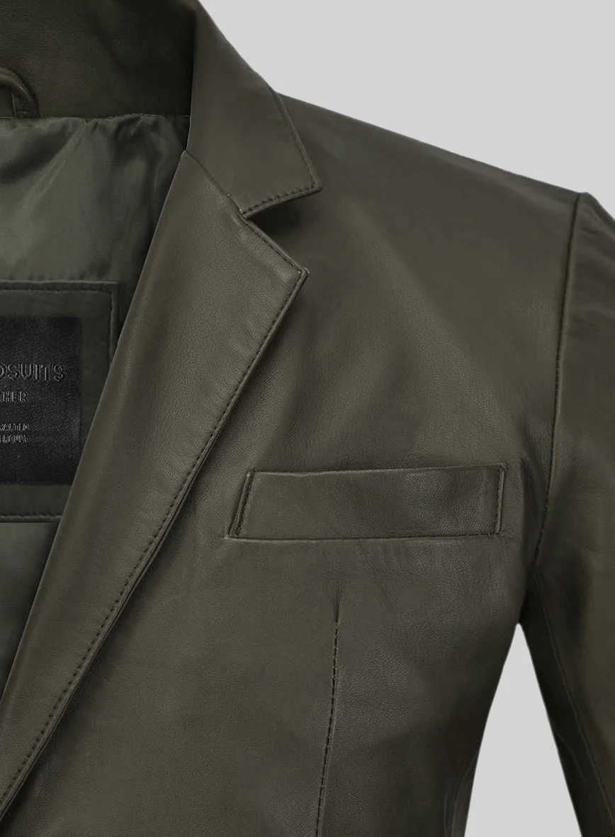 Soft Absolute Dark Green Leather Blazer - Image 4
