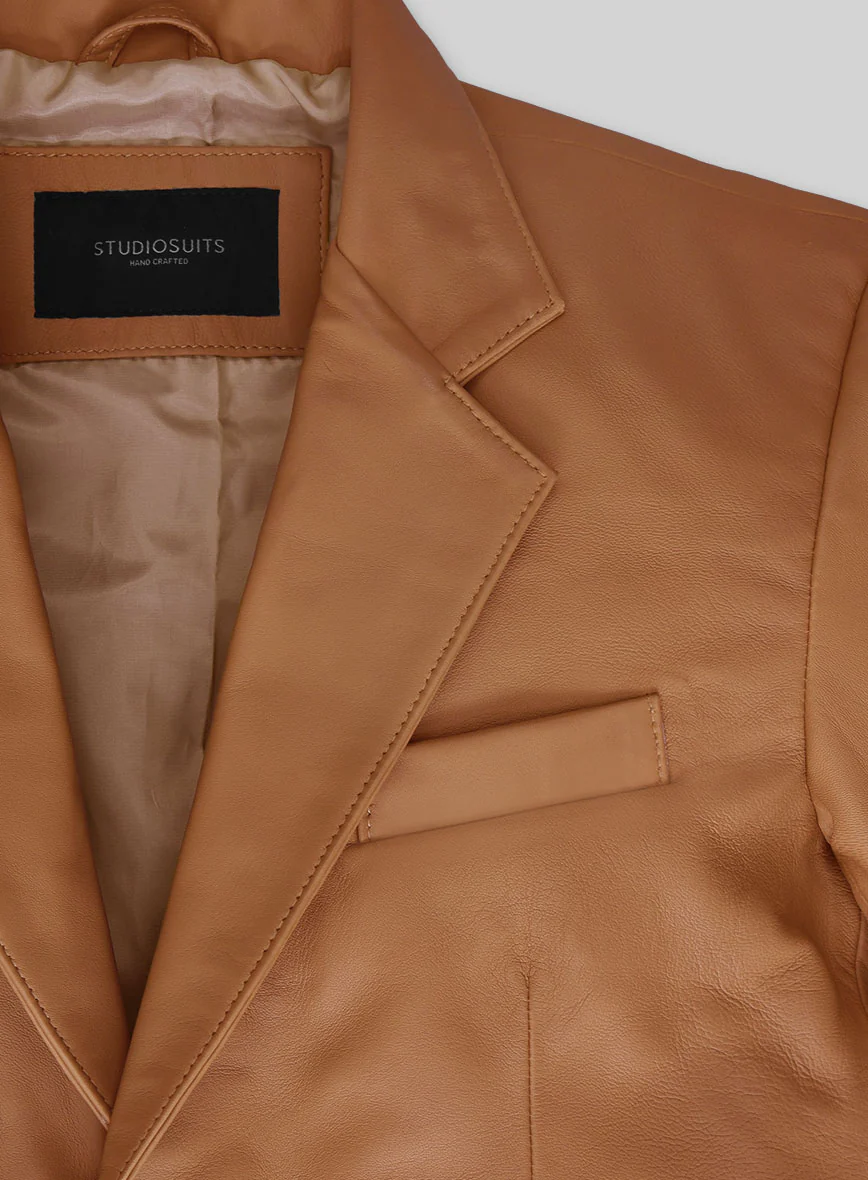 Soft Bella Brown Leather Blazer - Image 4