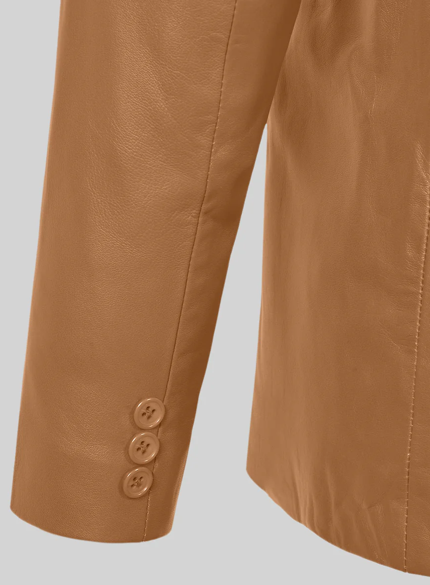 Soft Bella Brown Leather Pea Coat - Image 2