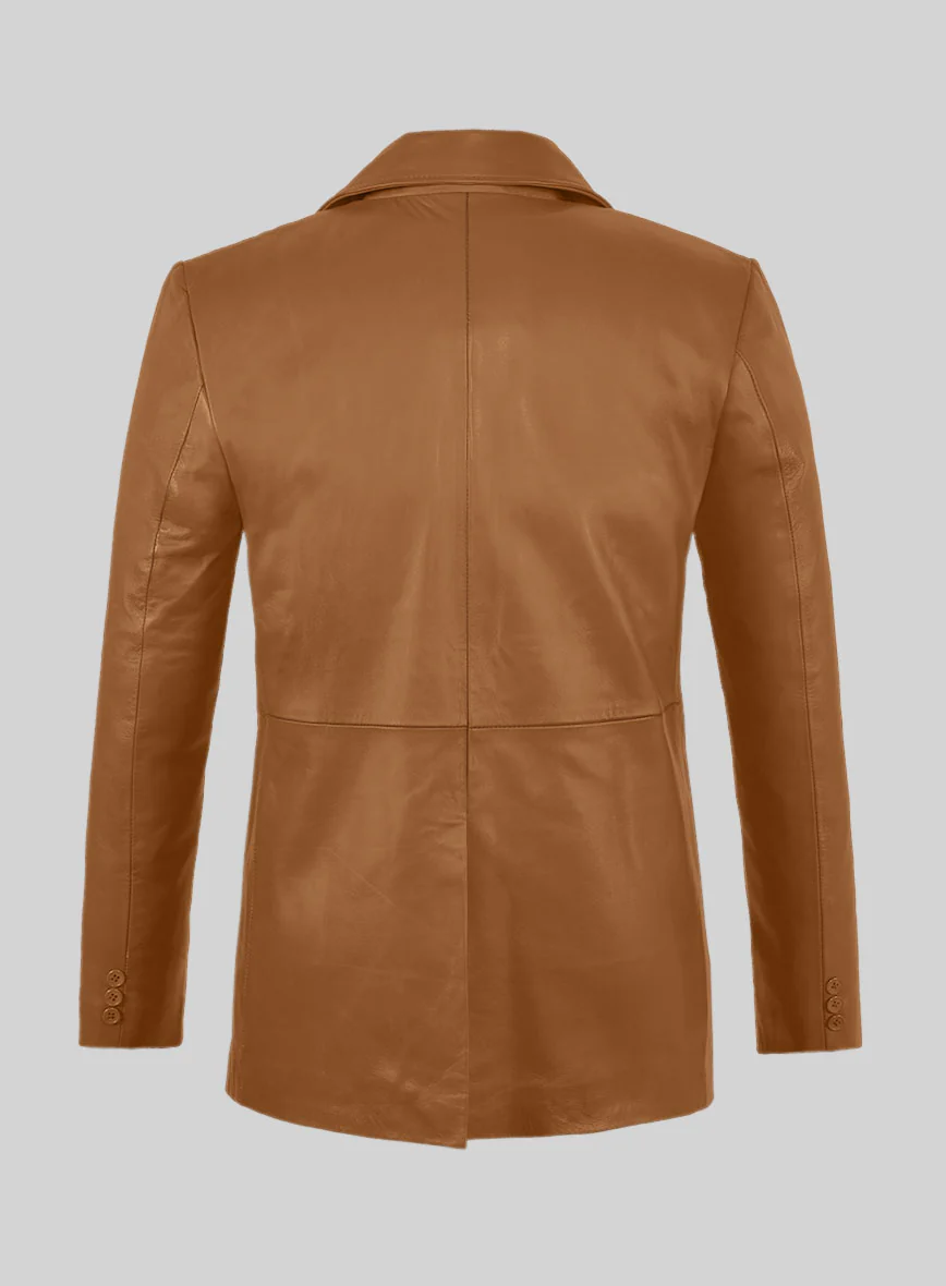 Soft Bella Brown Leather Pea Coat - Image 5