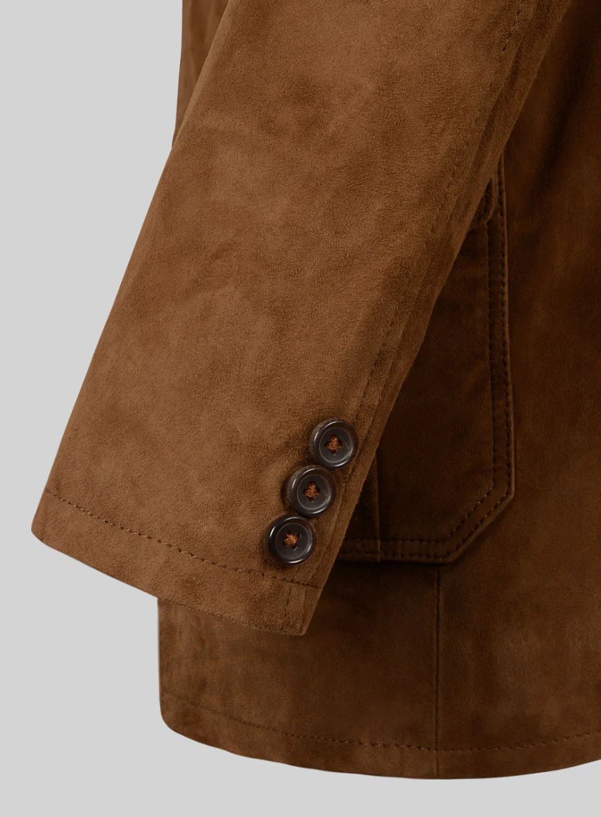 Soft Caramel Brown Suede Leather Blazer - #712 - Image 5