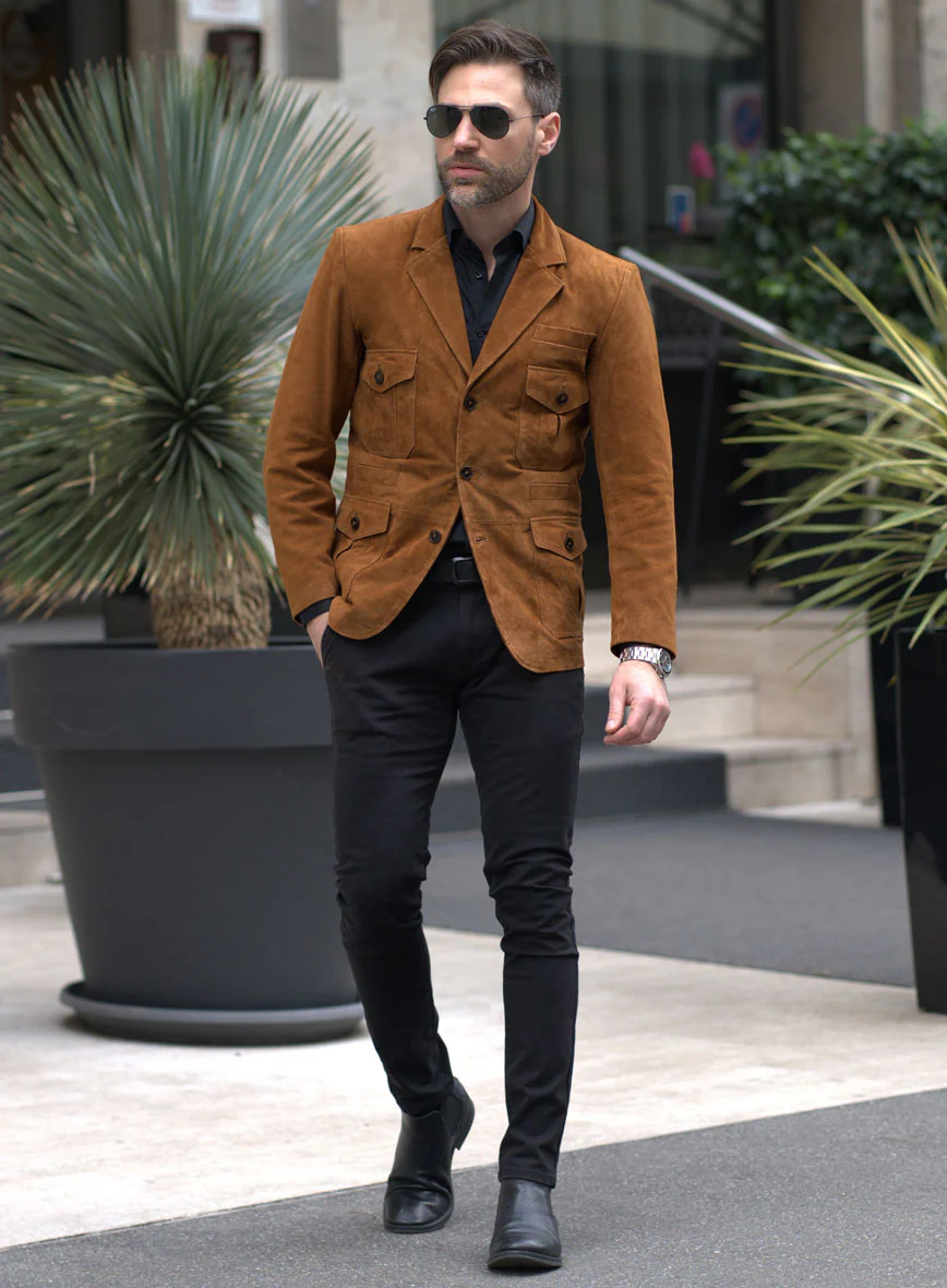 Soft Caramel Brown Suede Leather Blazer - #712 - Image 6