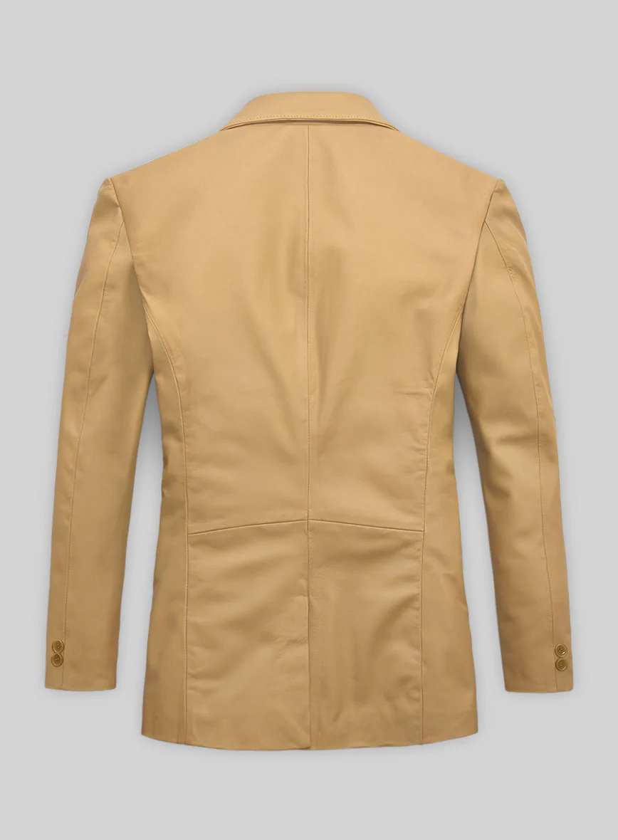 Soft Dark Beige Leather Blazer - Image 2