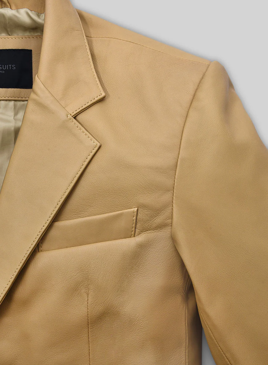 Soft Dark Beige Leather Blazer - Image 3