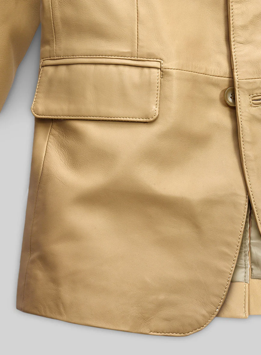 Soft Dark Beige Leather Blazer - Image 4