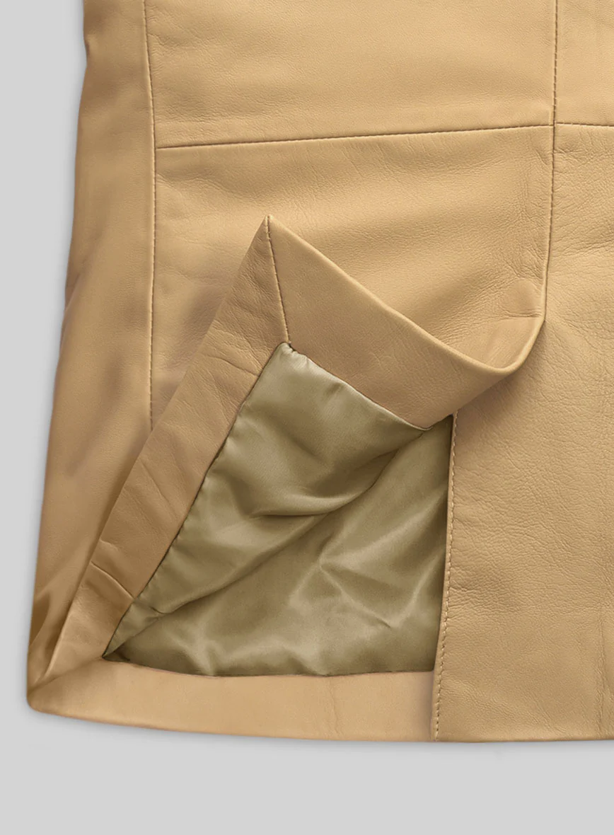 Soft Dark Beige Leather Blazer - Image 5