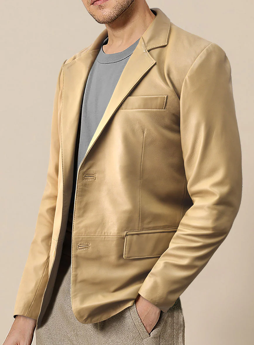 Soft Dark Beige Leather Blazer - Image 6