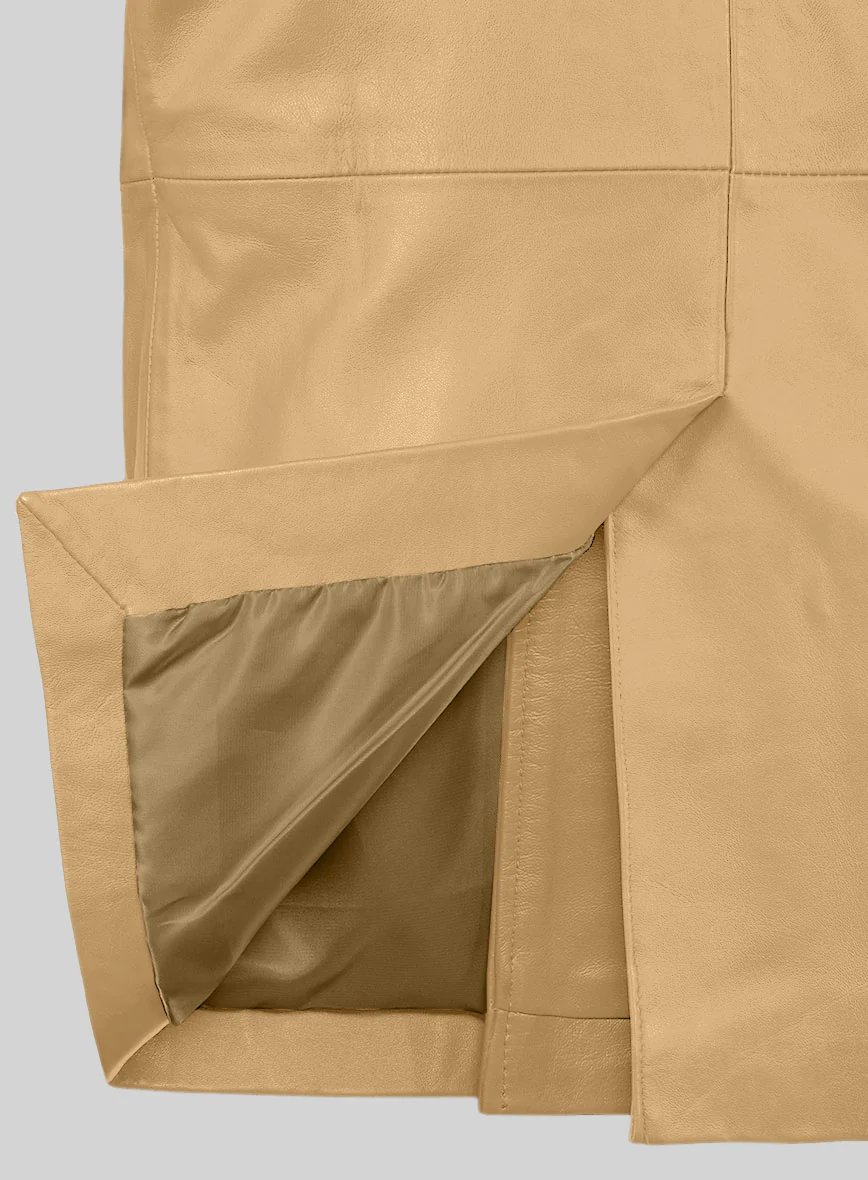 Soft Dark Beige Leather Pea Coat - Image 3