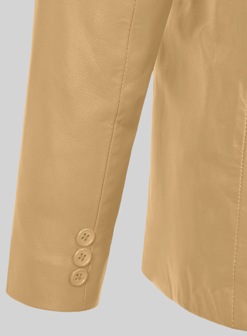 Soft Dark Beige Leather Pea Coat - Image 5