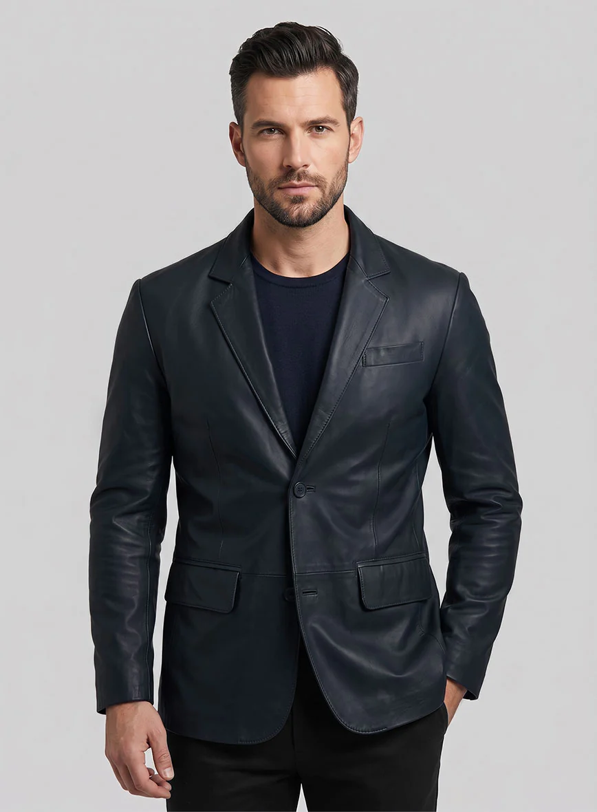 Soft Deep Blue Leather Blazer - Image 3