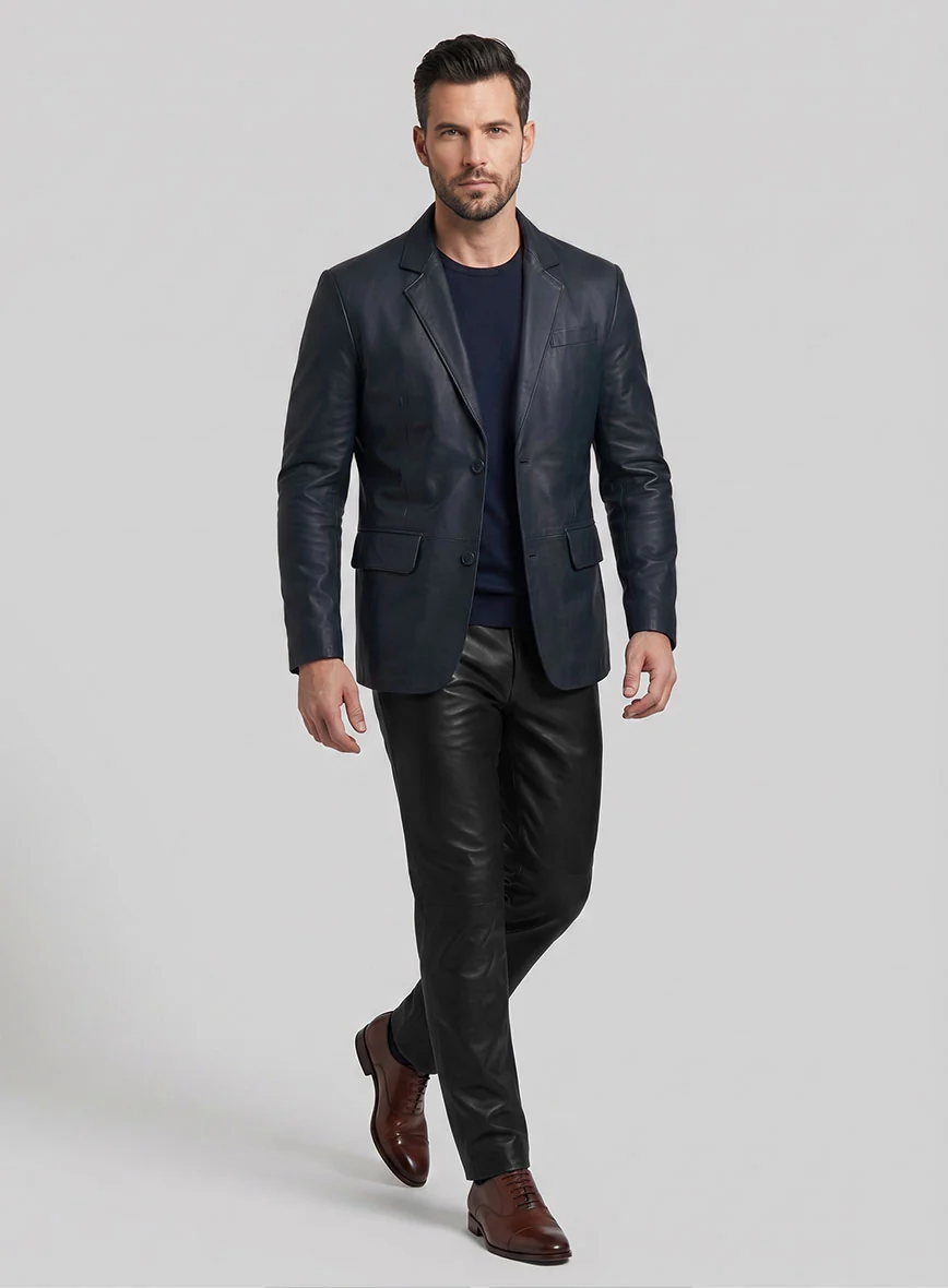 Soft Deep Blue Leather Blazer - Image 4