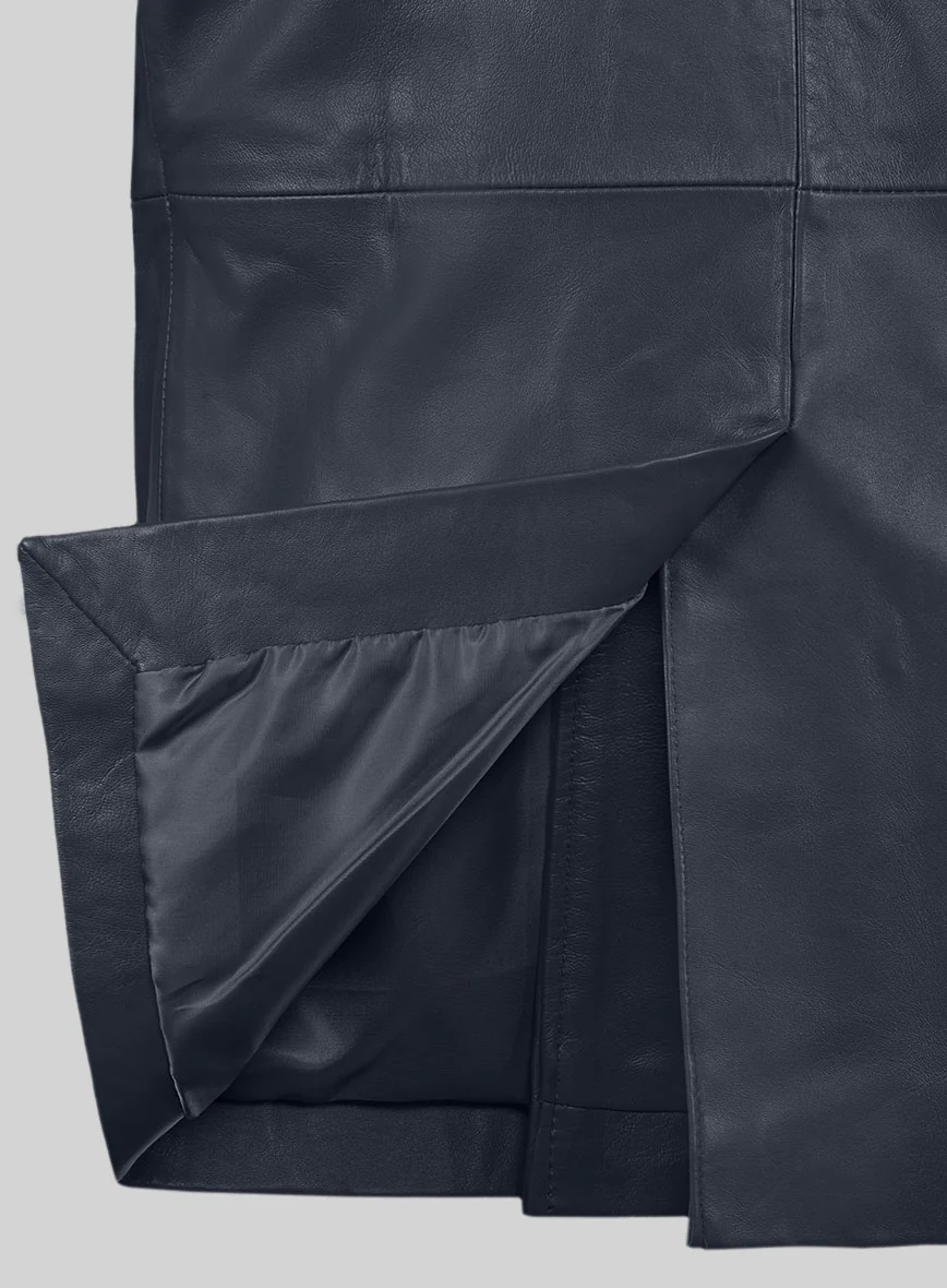 Soft Deep Blue Leather Pea Coat - Image 4