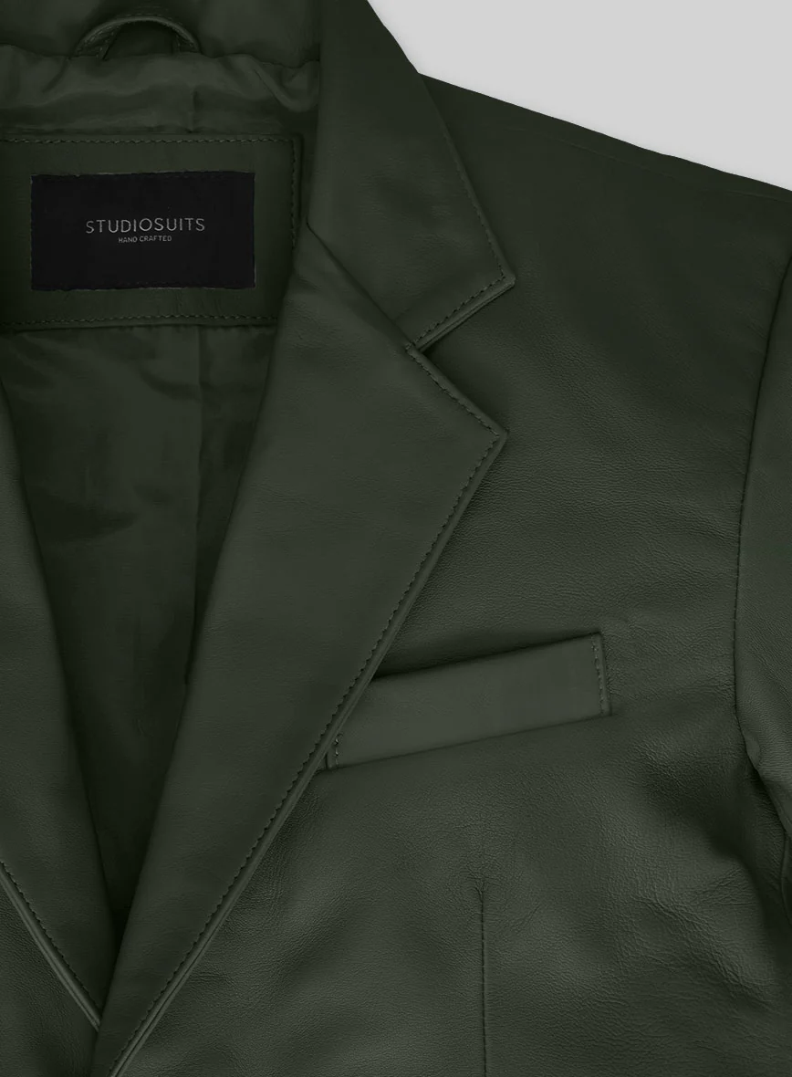 Soft Deep Olive Leather Blazer - Image 4