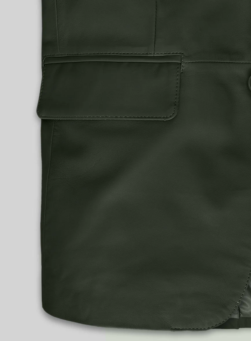 Soft Deep Olive Leather Blazer - Image 6