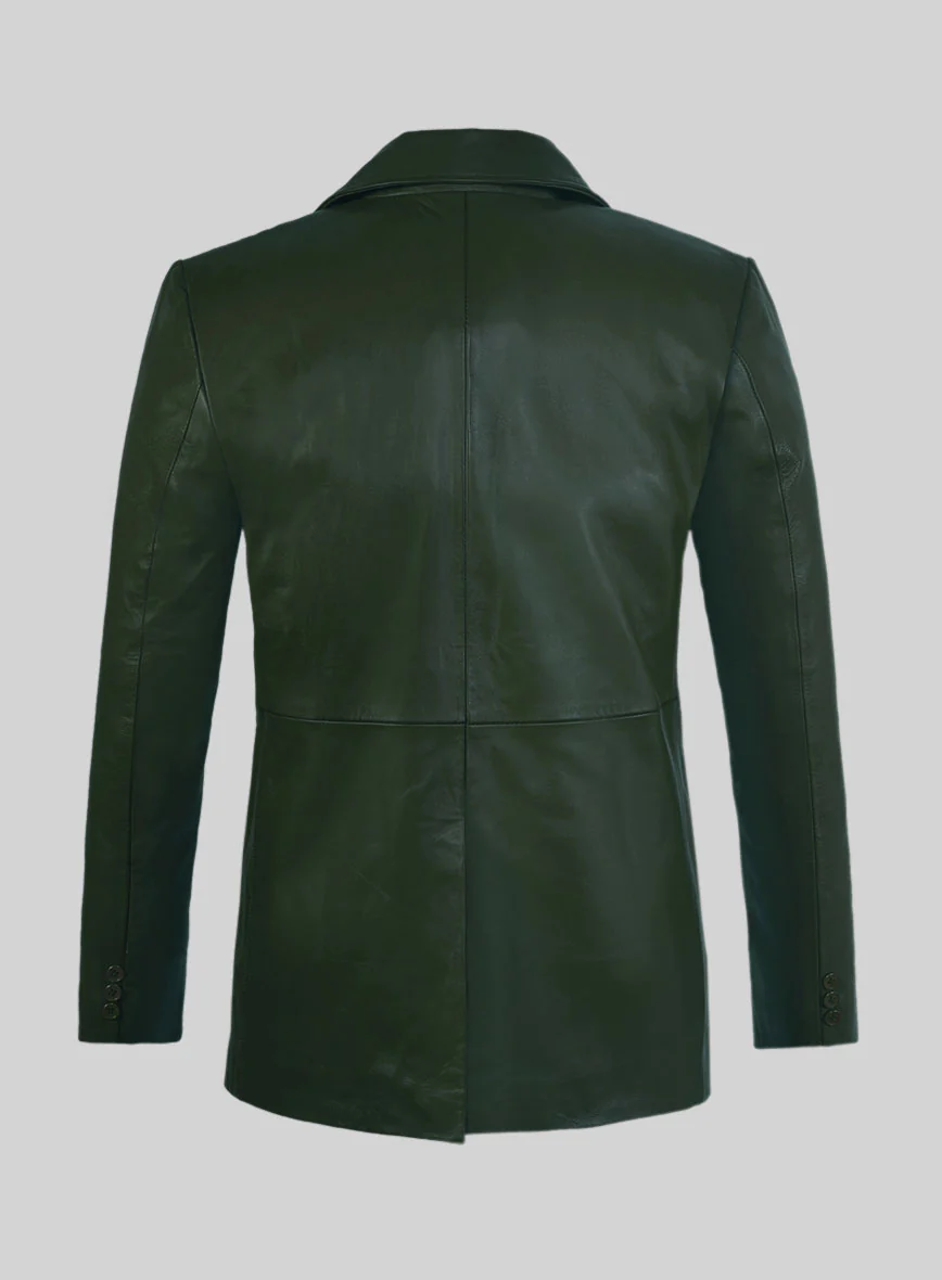 Soft Deep Olive Leather Pea Coat - Image 3