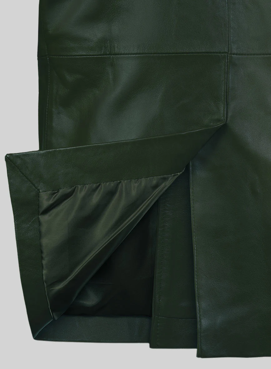 Soft Deep Olive Leather Pea Coat - Image 6