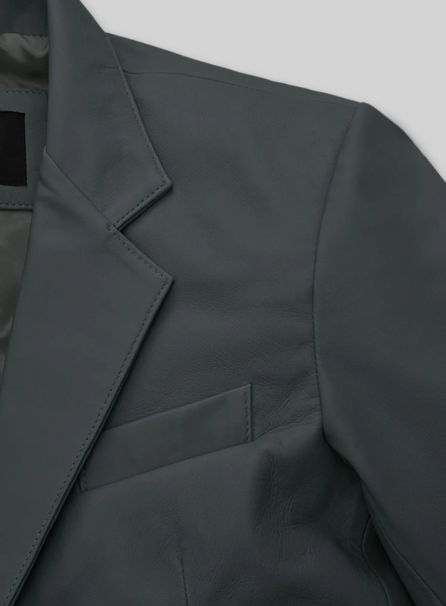 Soft Gray Leather Blazer - Image 3