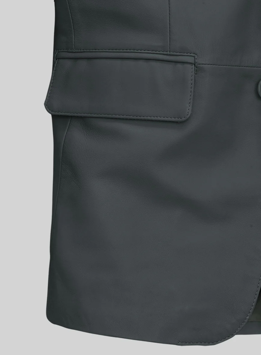 Soft Gray Leather Blazer - Image 4