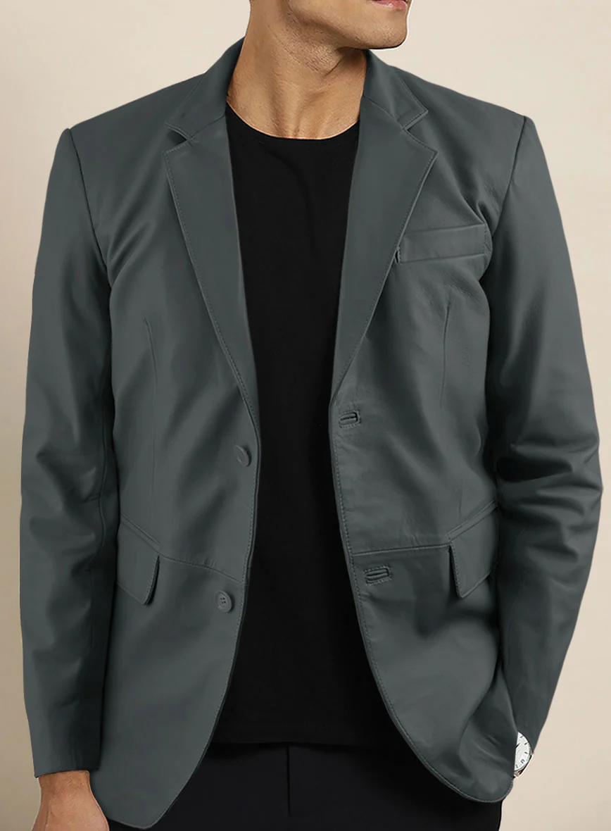 Soft Gray Leather Blazer - Image 5